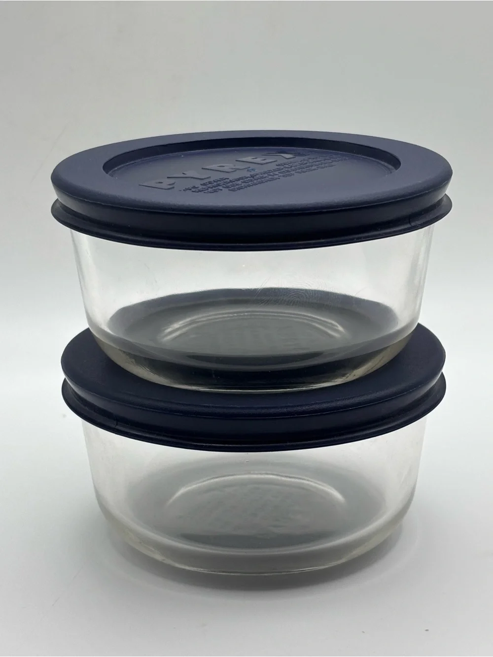 Pyrex Lot Of 2 Clear 1 Cup Glass Bowls Blue Lids 7202